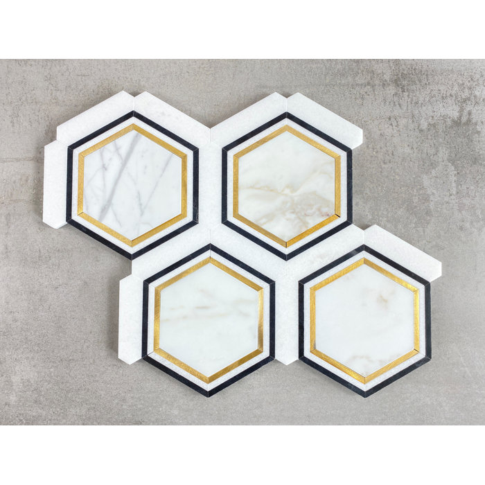 ES Stone Gold, White, Absolute Black Large Hexagon Marble & Metal